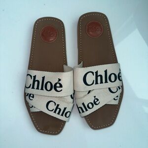 Chloe Sandals Size 39 (size 9) Woody Flat Sandal Logo Ribbo